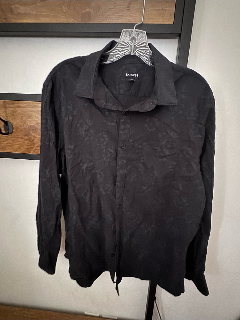 Express Black Floral-Texture Long-Sleeve Shirt Jacket